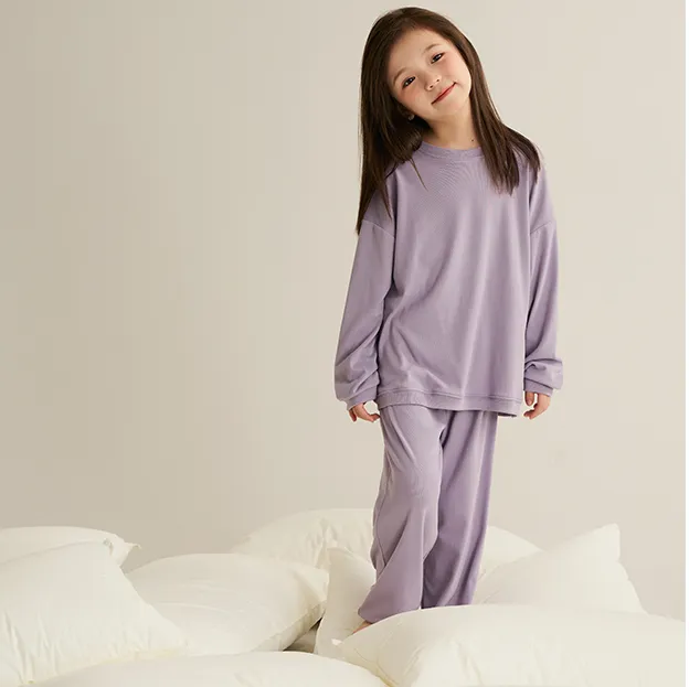 秋冬季儿童德绒家居服套装时尚休闲舒适亲子装圆领长袖长裤两件套