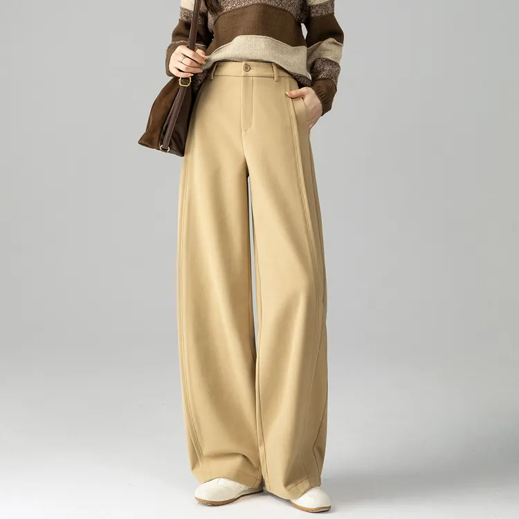 毛呢香蕉阔腿裤女冬加厚直筒弯刀裤子2025新款今年流行爆款梧桐裤