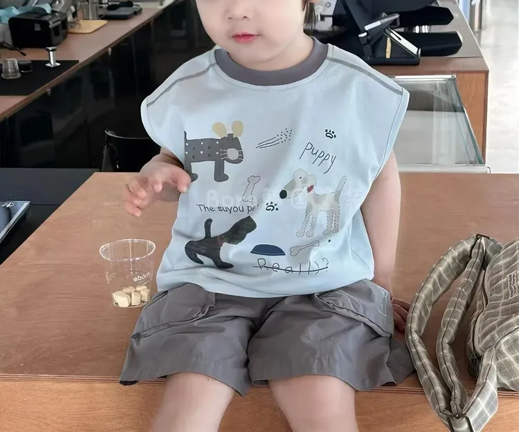 男童背心套装夏款2025新款男孩洋气无袖背心坎肩宝宝时尚工装短裤