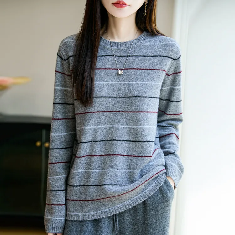 100羊毛衫女打底衫圆领宽松减龄时尚百搭