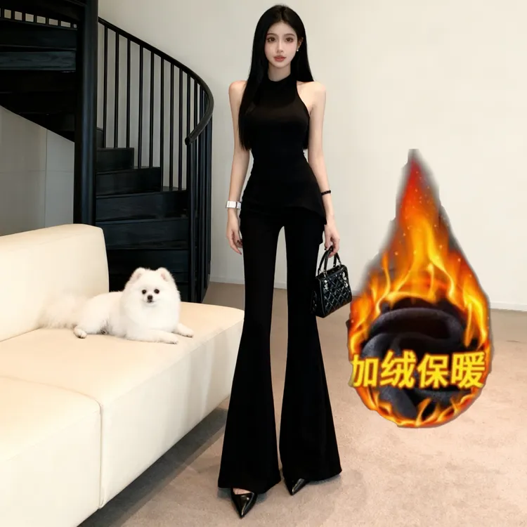 大喇叭裤女2025新款黑色西装裤子高腰修身显瘦垂感休闲拖地裤6623