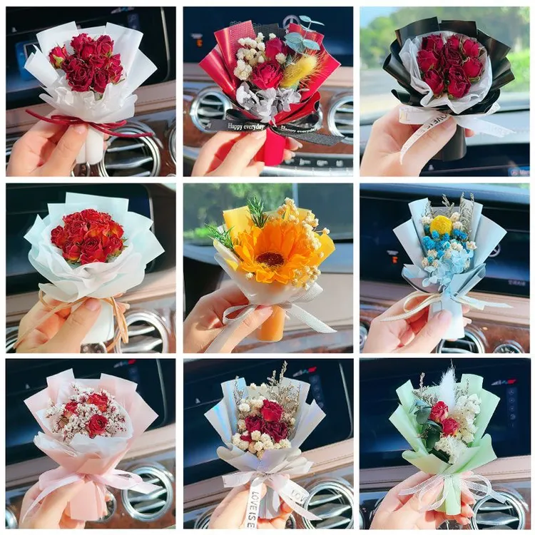 车载香薰空调出风口装饰创意永生花束汽车香水摆件香氛玫瑰