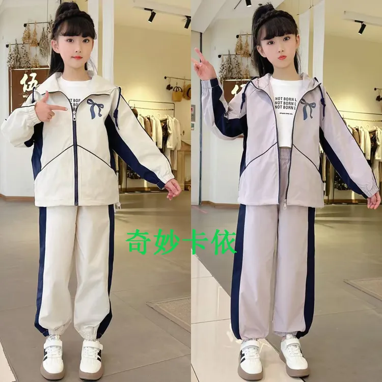 女童运动套装2025年潮流新款中大童韩版洋气时尚蝴蝶结休闲套装