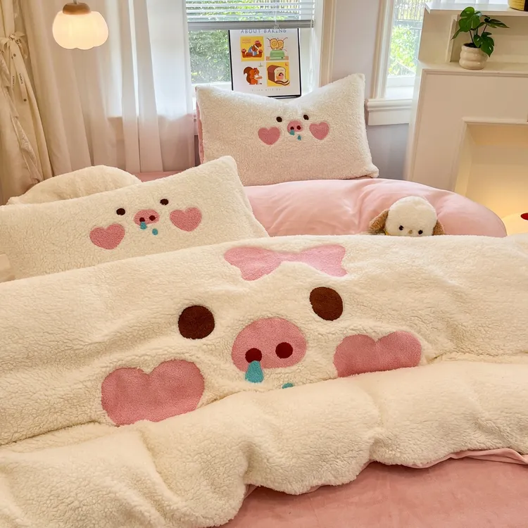 暖宝羊羔绒四件套可爱加绒加厚宿舍单人双面绒绒被奶绒毛绒雪花绒