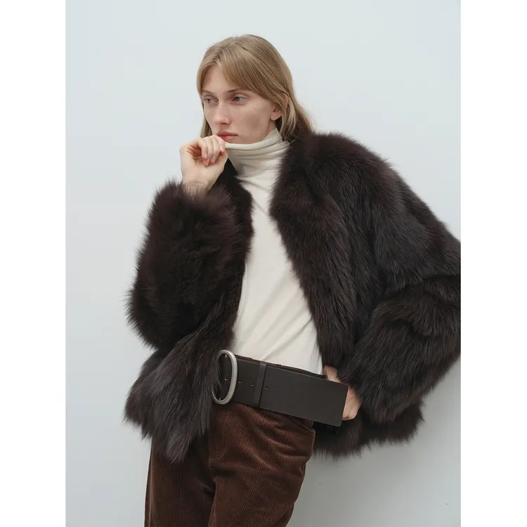 MSBEAST芬兰进口坎毛整皮狐狸毛三角领皮草外套女冬季丨侘寂北岛