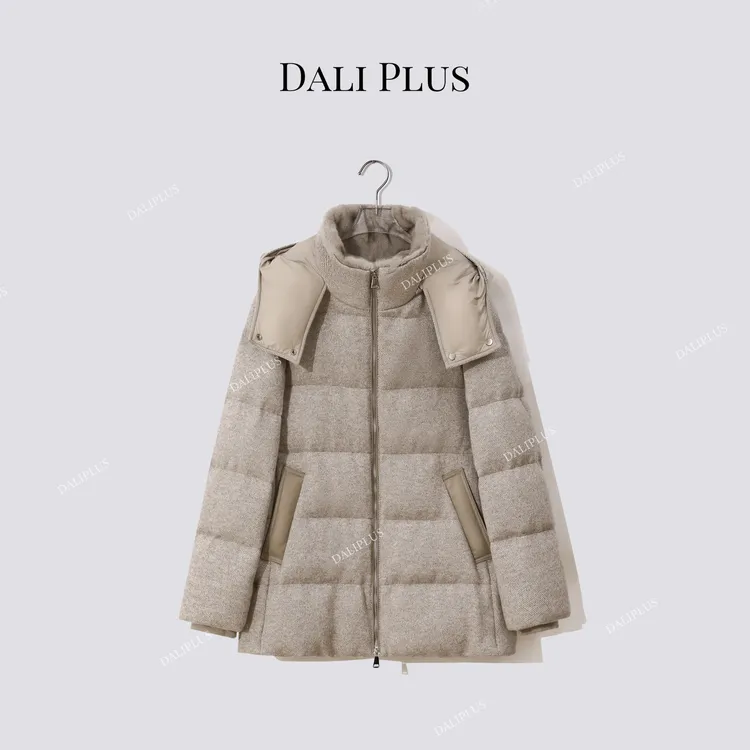 DALI PLUS水貂连帽绵羊毛90白鹅绒服”加厚保暖羽绒服-D5MM3188-1