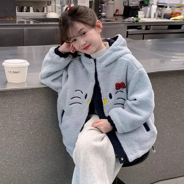 女童外套秋冬2025新款洋气儿童冬装加厚加绒大童冬季双面穿毛毛衣