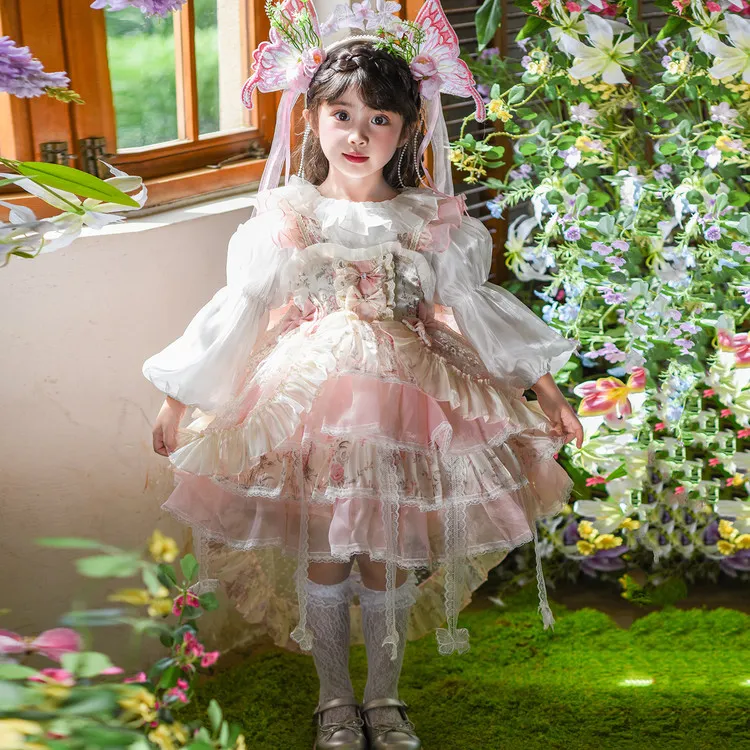 女童连衣裙四季新款洋气儿童莫奈花园洛丽塔公主裙小女孩背心裙子