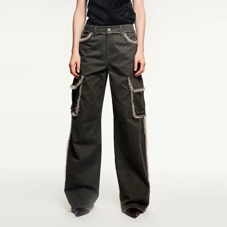 UOOYAA/乌丫2025冬季新款「奇幻精灵」毛绒边工装裤UY25444K134185