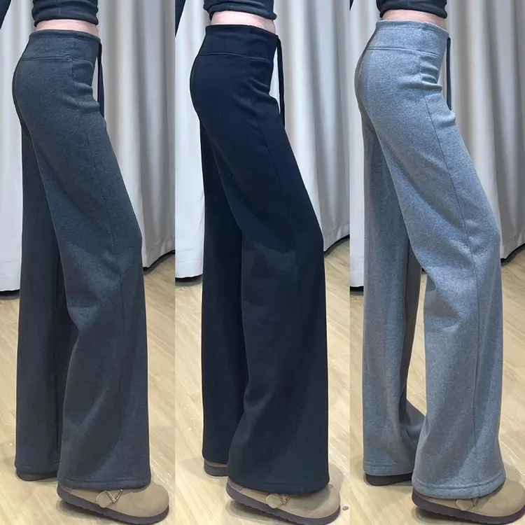 灰色夏季瑜伽显瘦直筒运动裤女春秋2025新款高腰垂感阔腿休闲裤