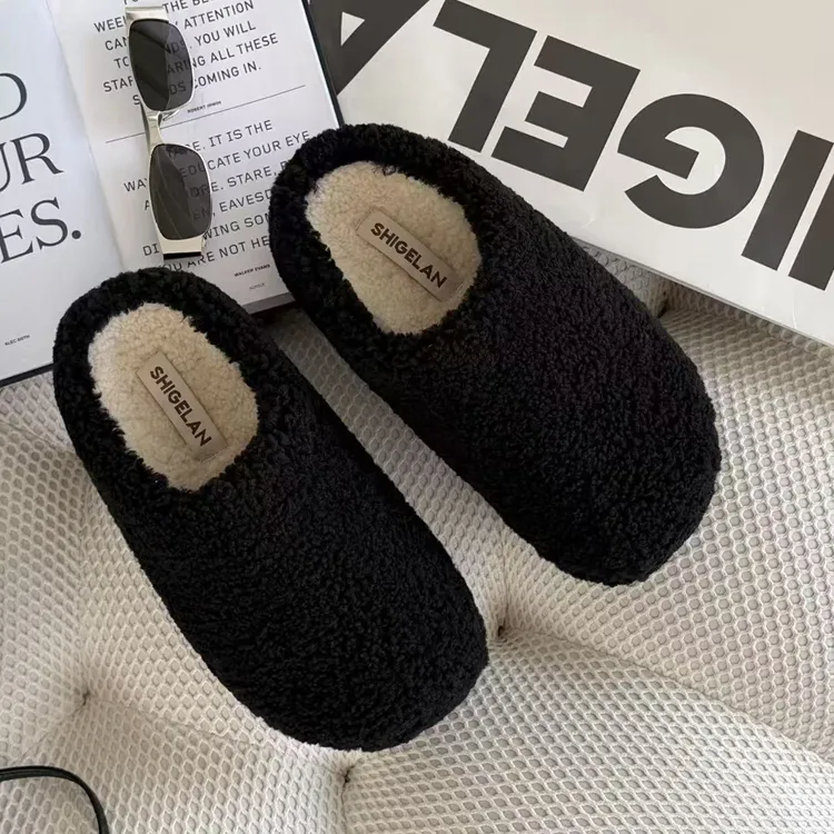 诗歌兰厚底羊羔毛包头拖女2025冬季百搭休闲保暖毛毛拖鞋7201-18