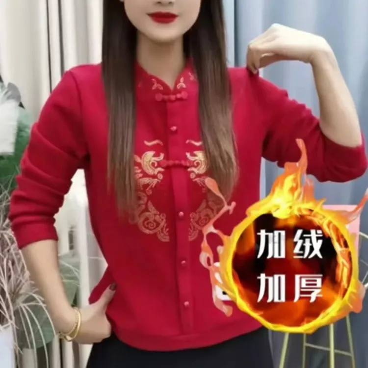 （新年丰润年）中老年女装ins打底盘扣加厚网红妈妈装衬衫长袖