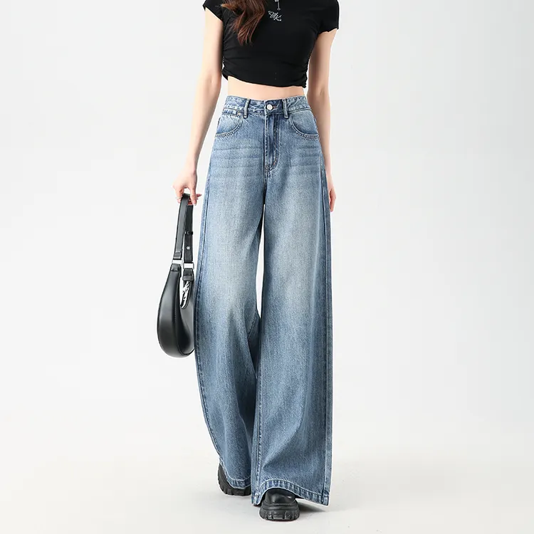 莱赛尔休闲阔腿牛仔裤女春夏新款薄款高腰垂感直筒显瘦宽松宽腿裤