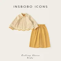 INSbobo女童新中式套装立领假斜襟盘扣上衣纯色简约休闲裤QT25238