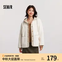 森马外套女冬季夹棉仿麂皮仿羊羔毛拼接宽松连帽简约慵懒复古夹克