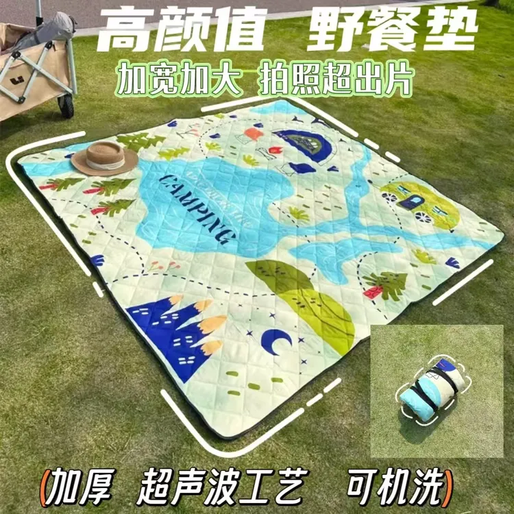 新款高颜值野餐垫加厚防潮野餐垫户外露营地垫便携防水春游沙滩垫