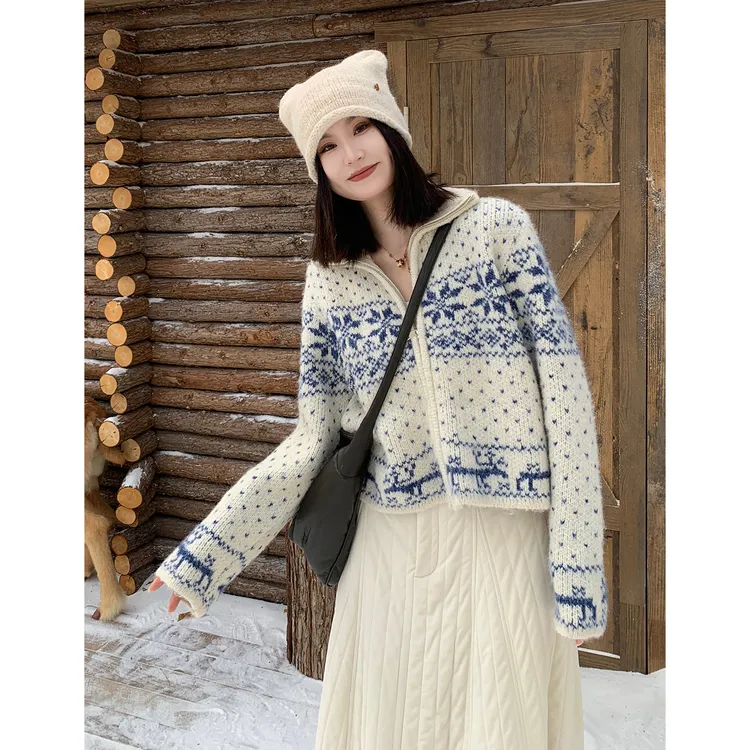 PRASE·噜【费尔岛毛衣】微胖显瘦撞色拉链短款针织开衫毛衣PR511C48