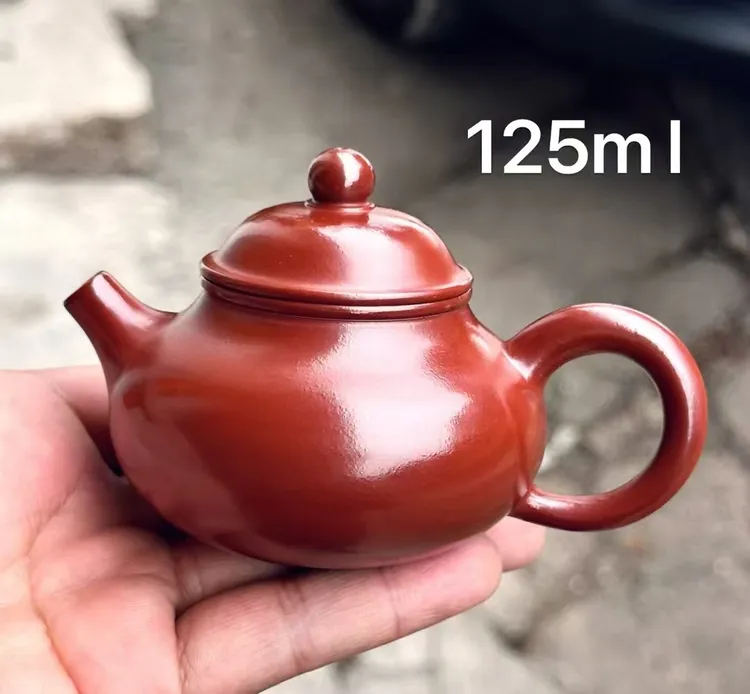 潮州朱泥大红袍章海明手拉壶家用功夫茶壶纯手工茶具1-2人全手工