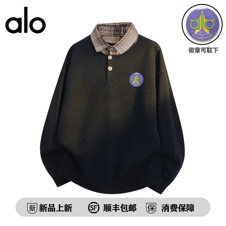 alo潮牌 2025秋冬款式徽章打底polo针织衫百搭时尚休闲宽松毛衣男