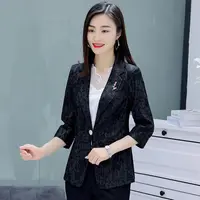时尚洋气简约蕾丝小西装外套女春秋薄款新款休闲修身西服上衣