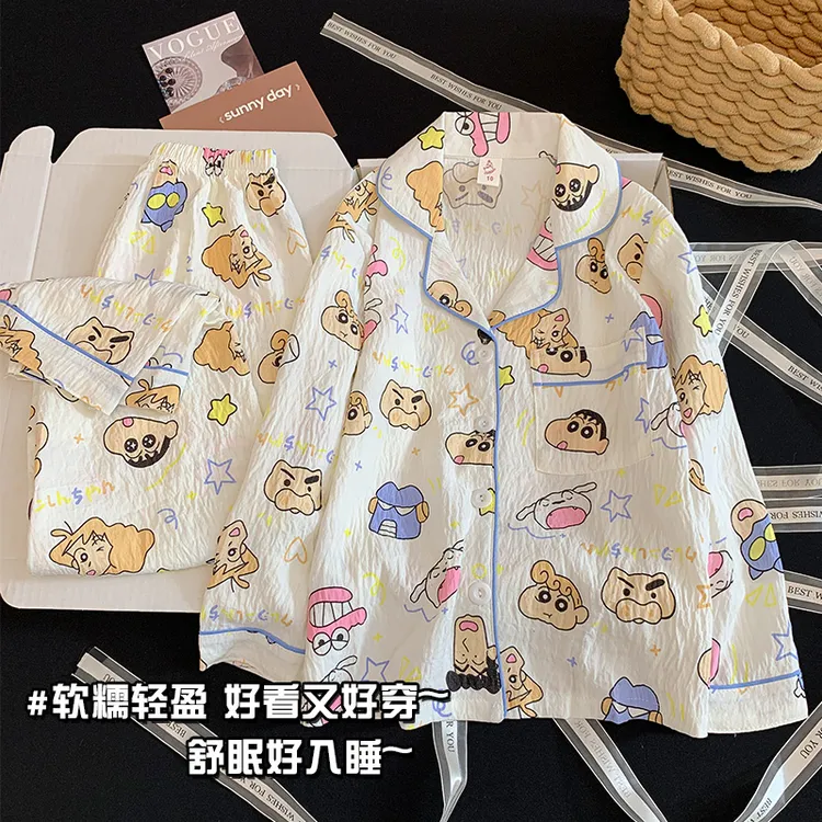 【蜡笔小新家】春秋新款儿童睡衣女中大童长袖薄款可外穿家居服套装