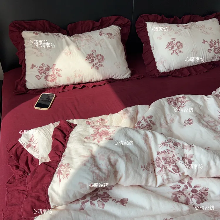 新升级花边全棉双层纱四件套三件套 100%纯棉双层纱柔软被罩a类