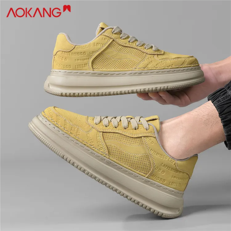 Aokang/奥康松花黄2025秋季欧若风百搭舒适防滑透气增高工装鞋