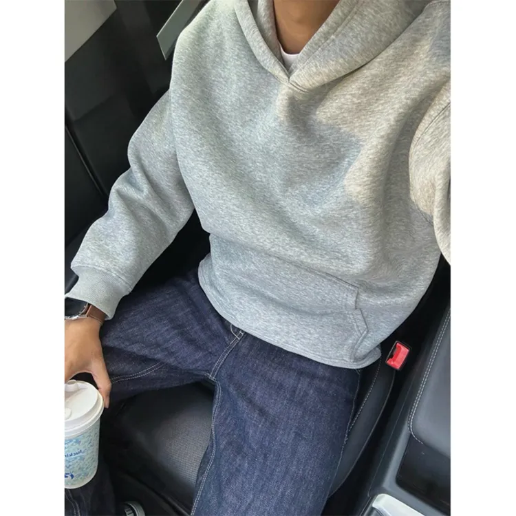 cleanfit灰色短款卫衣男款冬季加绒加厚高克重磅连帽外套叠穿内搭