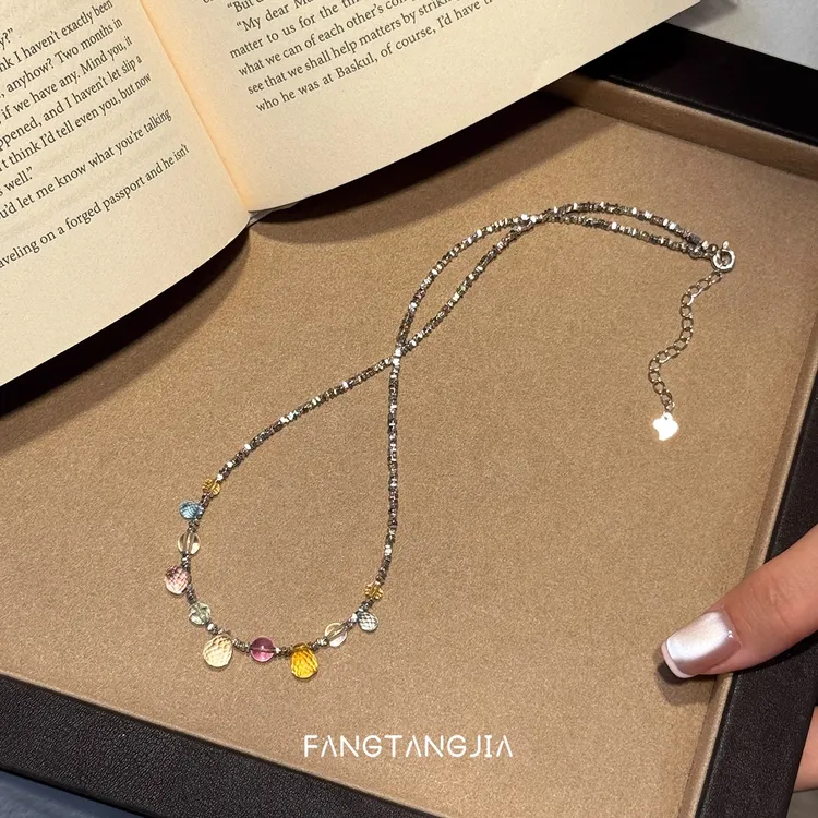 铜合金项链 原创设计彩色糖果项链女款2025新款碎银子锁骨链颈链