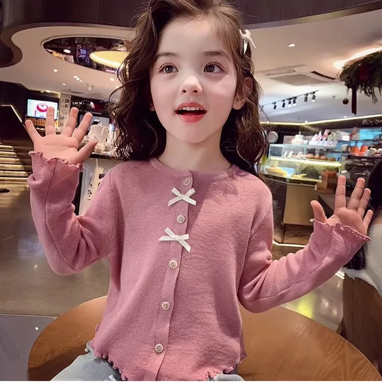 女童早秋开衫纯色薄款少女风女童装时尚春秋打底衫洋气秋季