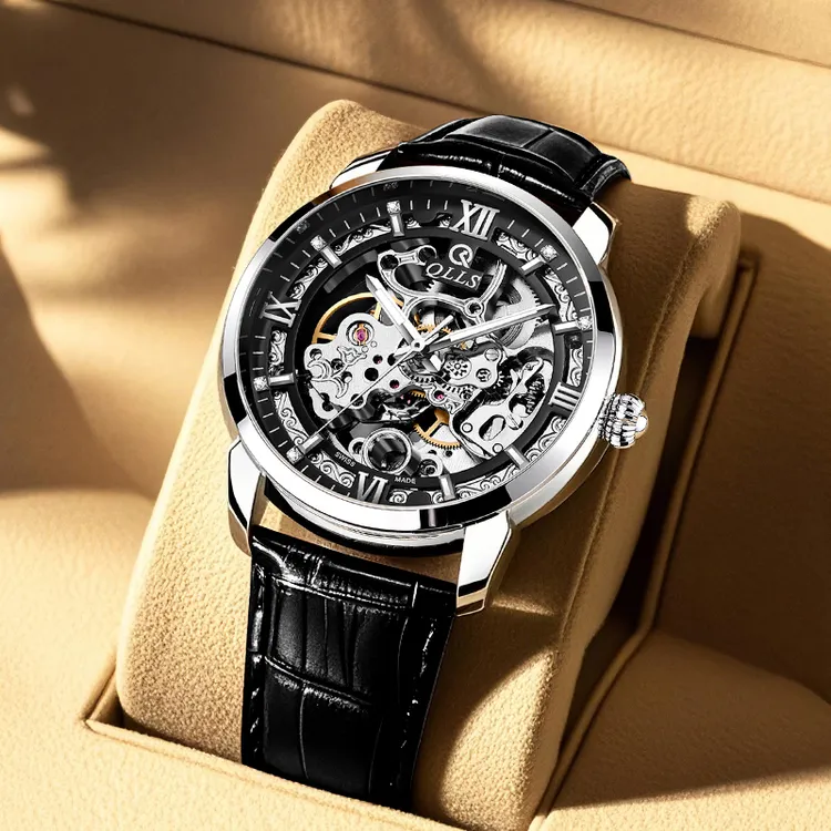 QLLS/奇洛时新款男士手表全自动防水镂空机械表瑞士潮流男款腕表