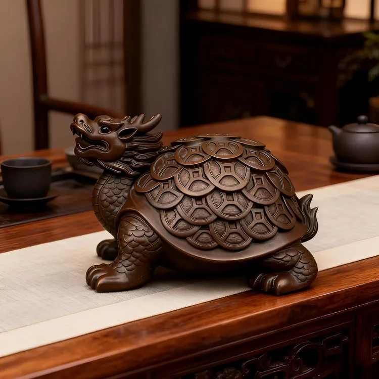 湘荟【金鳞财龟】茶宠中式桌面茶宠工艺品摆件弥勒佛佛像