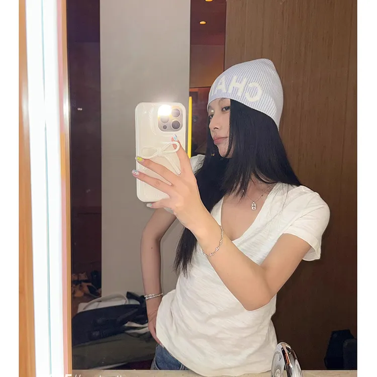 番茄妹妹Tomatosister竹节棉V领短袖T恤女休闲正肩百搭宽松上衣