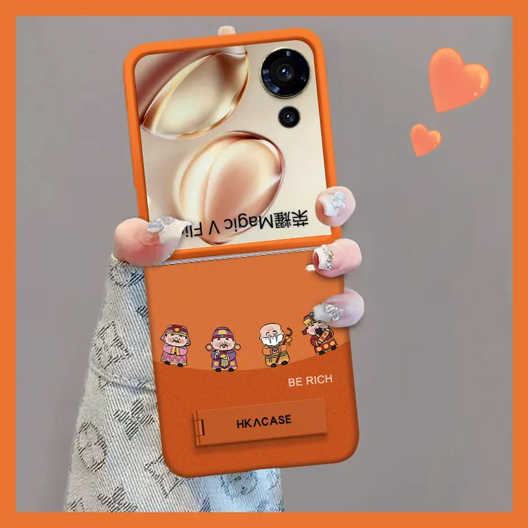 适用荣耀magicvflip手机壳弯弯财神金属漆折叠屏无边框全包保护