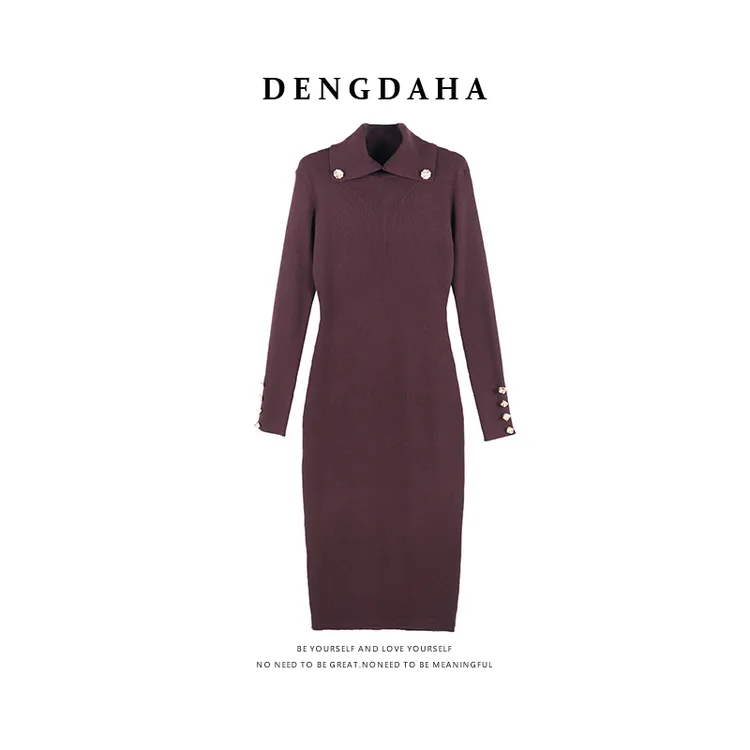 DENGDAHA「魅力热搜」休闲风 翻领纯色气质显瘦连衣裙HBZXP720032