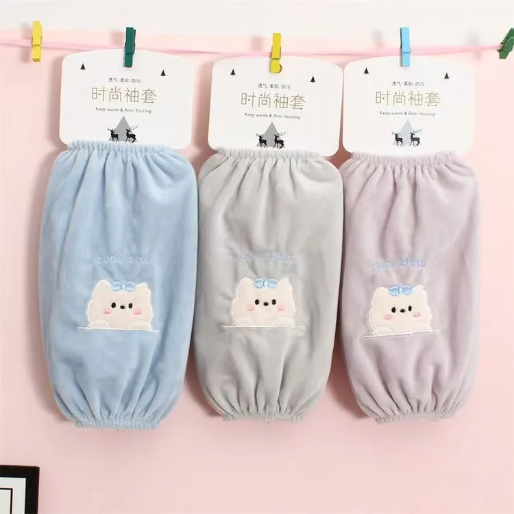 秋冬款加长款可爱卡通袖套白色女工作办公护袖成人学生毛绒套⑤T④