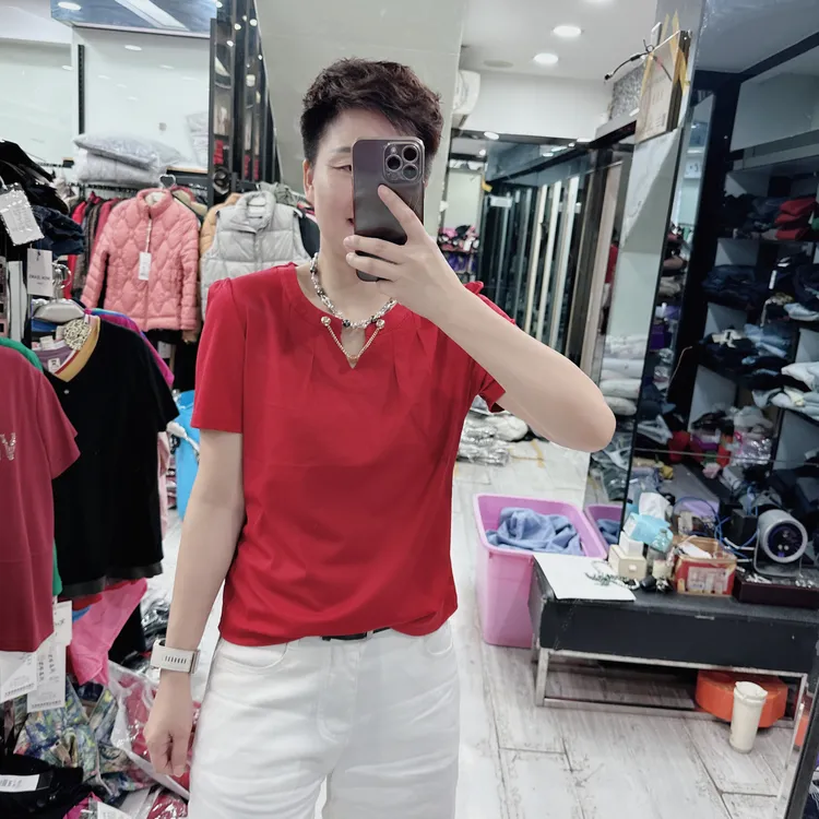 优质新款链子3色小V领上衣9982