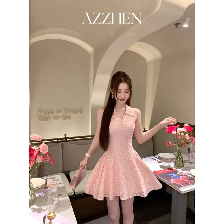 AZZHEN【朝露玫瑰】蕾丝珠片无袖连衣裙AZ5BSL15-00