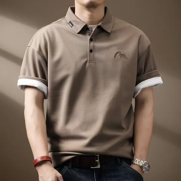 重磅简约刺绣Polo衫男2026夏季新款美式复古短袖t恤男体恤上衣潮