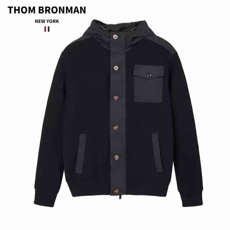 【官方旗舰】THOMBRONMAN汤姆布朗羊毛拼接口袋连帽羽绒服加绒加厚