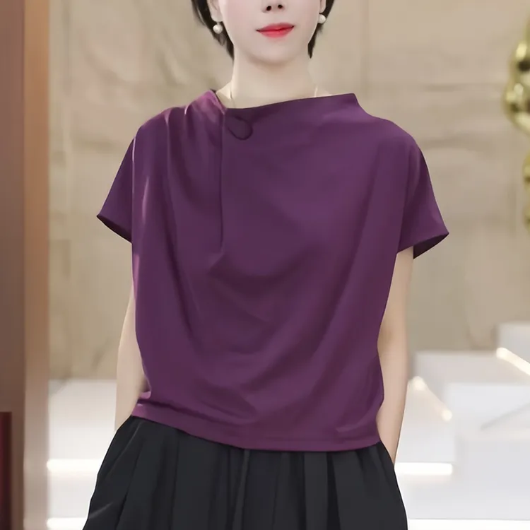 高端薄款紫色t恤女士2025夏季宽松型显瘦时尚遮肚高级感休闲上衣