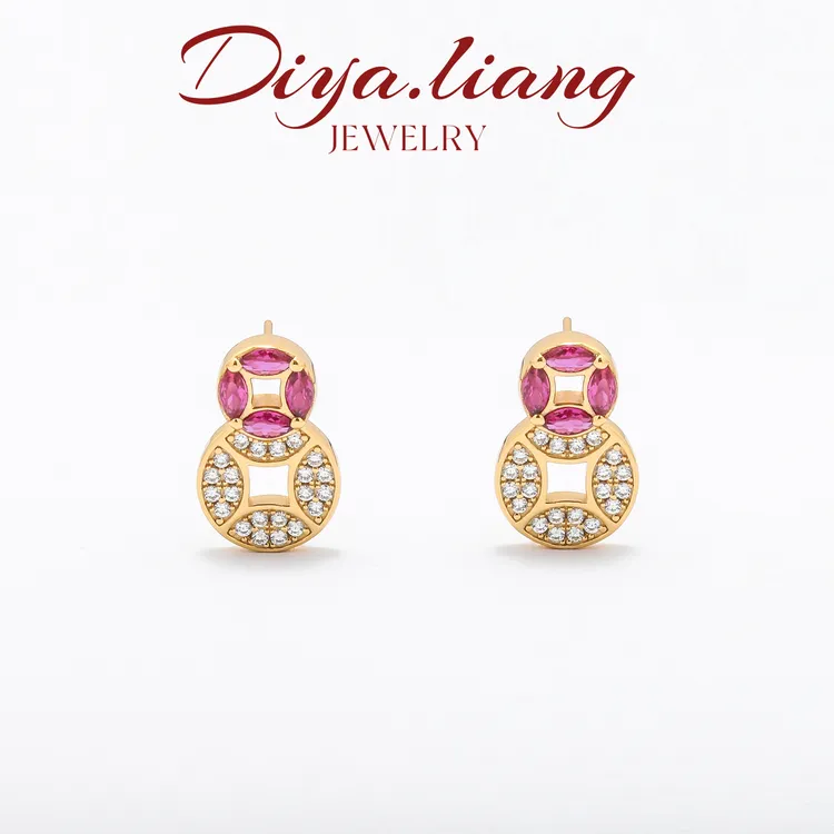 925银耳饰 梁雅帝新品【双色钱币】圆形镂空复古轻奢纯银耳饰