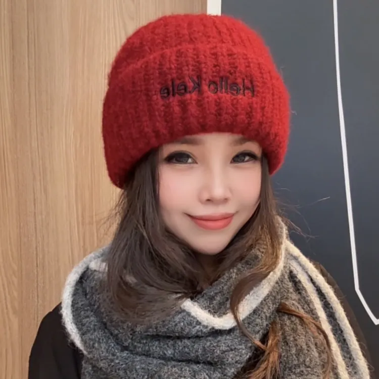C19含羊毛女蓝色冷帽时尚针织帽加厚时尚保暖针织帽帽子秋冬韩系