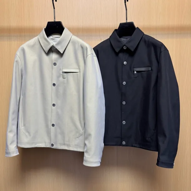 【轻奢高端夹克】77207男士2025新款商务简约翻领拼皮高级外套