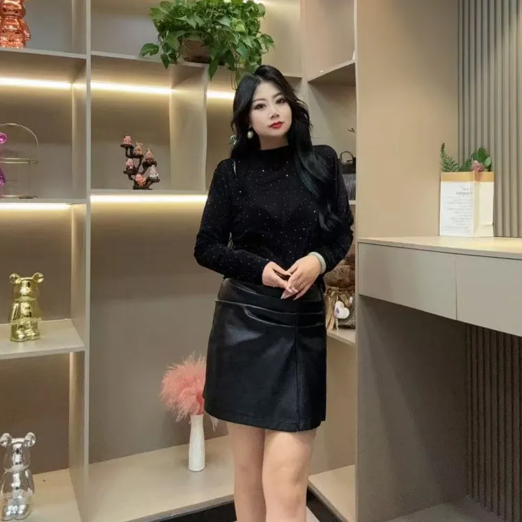 秋季小衫-甜 5071时尚潮流亮闪开口肩设计显瘦款胖MM大码女装新款