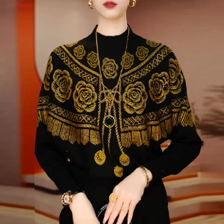 冬季高档韩版减龄宽松洋气针织衫中老年百搭妈妈潮流新款休闲毛衣