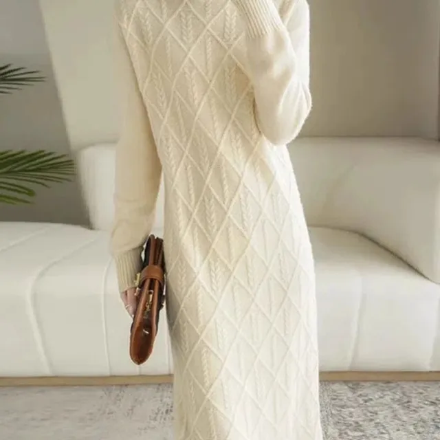 秋冬韩系内搭半高领毛衣裙中长款小个子针织连衣裙H型百搭打底衫