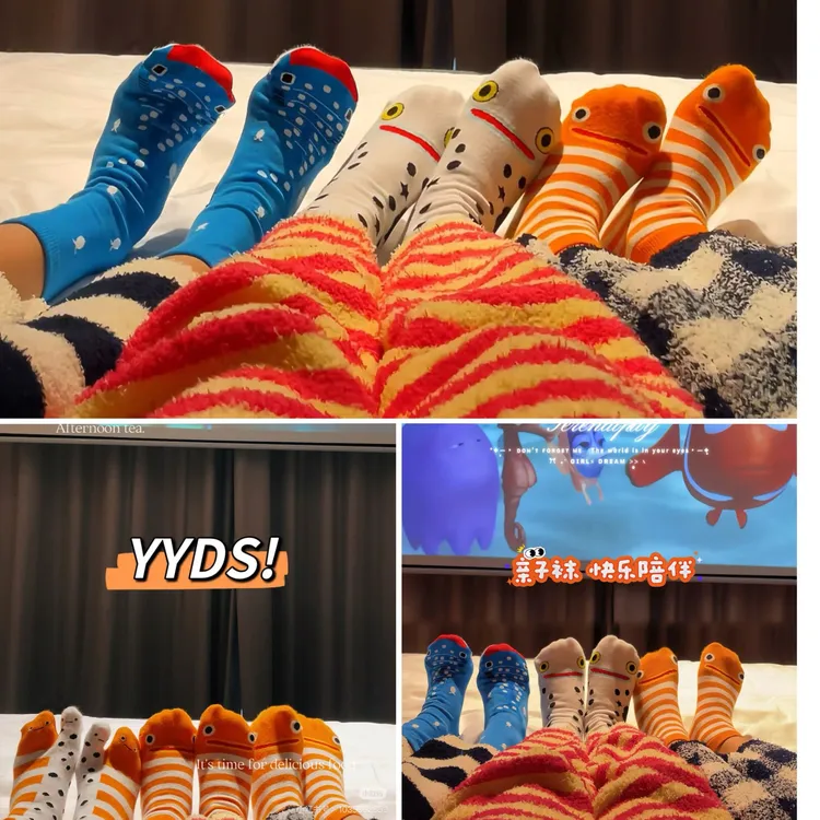 花园鳗亲子袜棉儿童袜子卡通宝宝袜子男女童中筒袜分趾袜地板袜