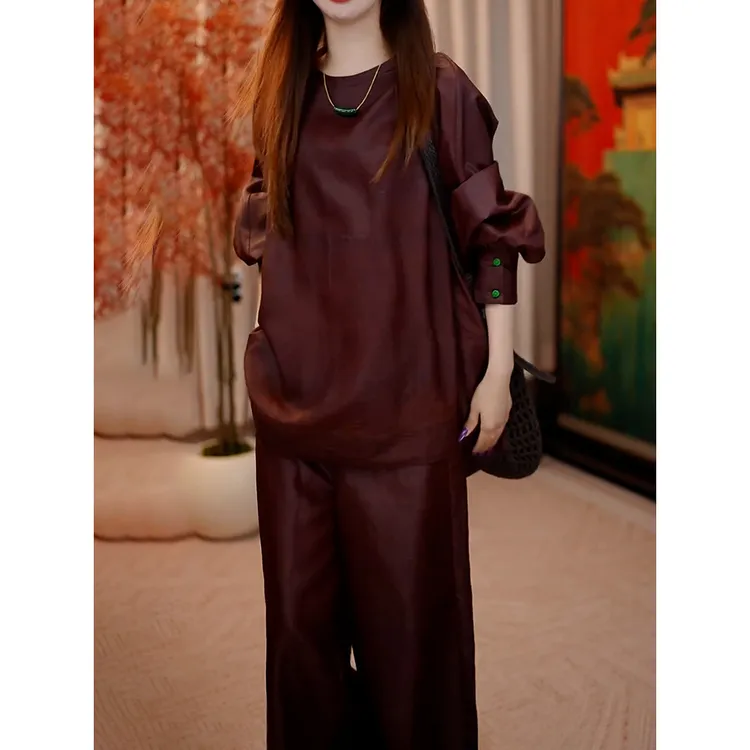 国风精致优雅时尚套装2025秋季新款气质高贵减龄百搭衬衫+阔腿裤