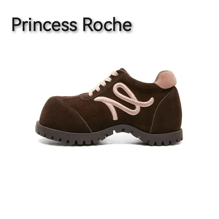 Princess Roche【设计师款】秋季时尚乐福鞋真皮电绣深口内增高女鞋